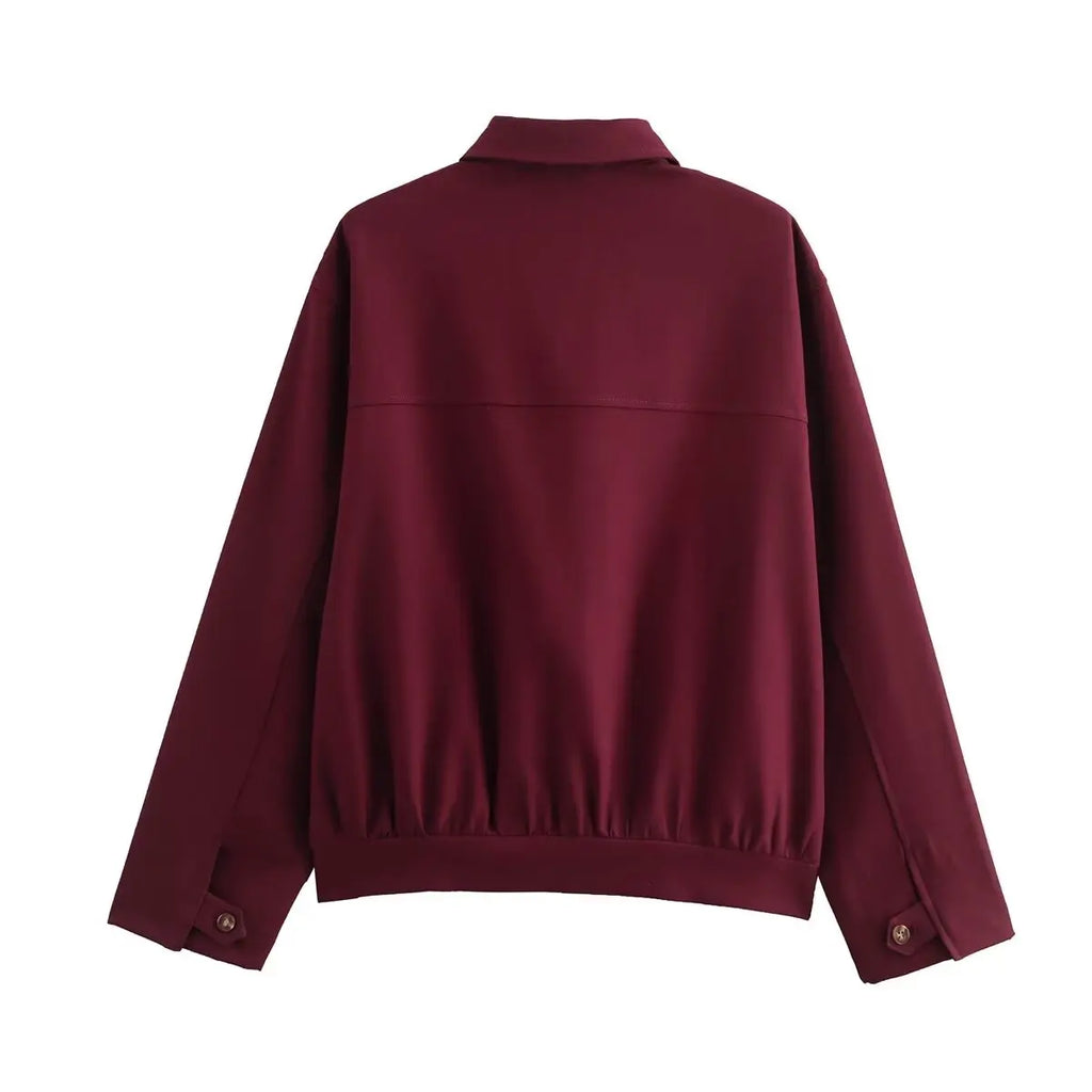 Chaqueta de lona con cremallera en color burdeos