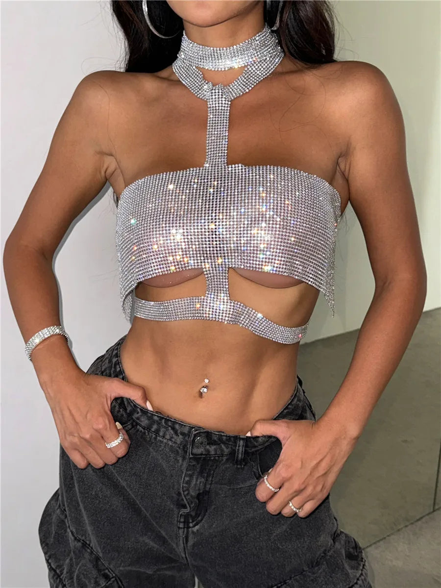 María - Top metálico con pedrería