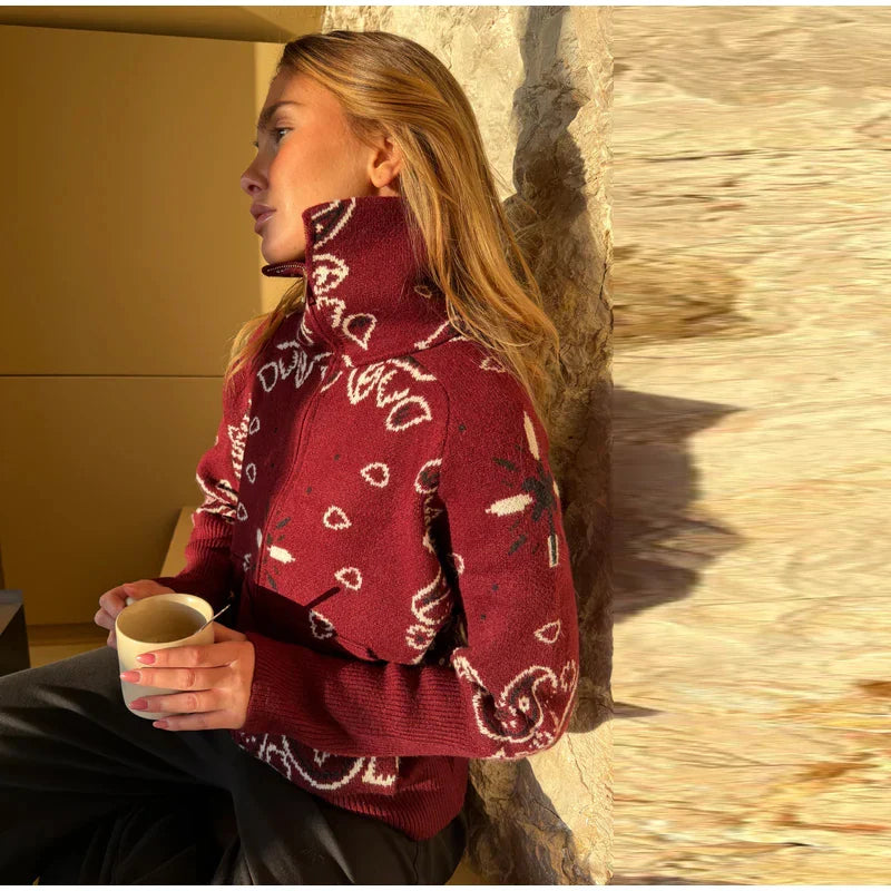 Cárdigan con cremallera y estampado jacquard