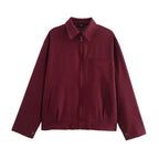 Chaqueta de lona con cremallera en color burdeos