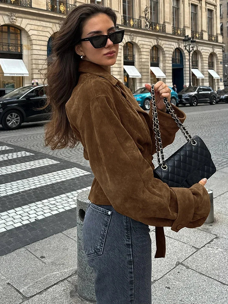 Chaqueta retro de ante marrón