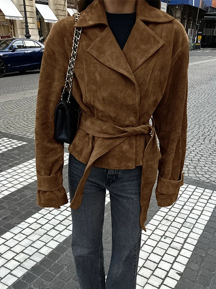 Chaqueta retro de ante marrón