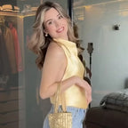 Top corsé de satén con cuello halter para mujer