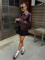 Chaqueta de cuero vintage con cremallera