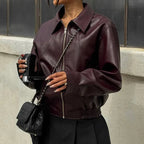 Chaqueta de cuero vintage con cremallera