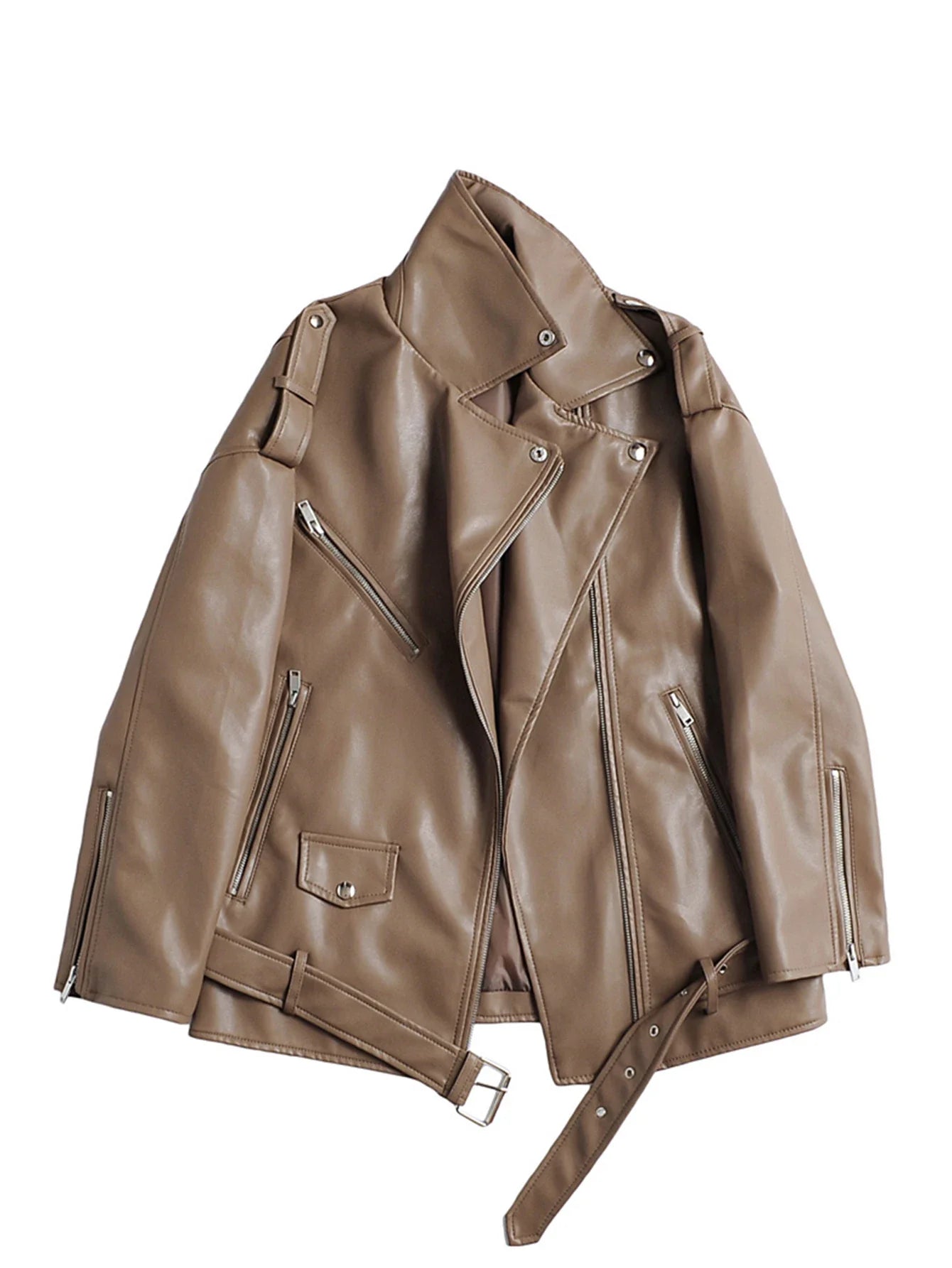 Chaqueta motera de cuero con cinturón