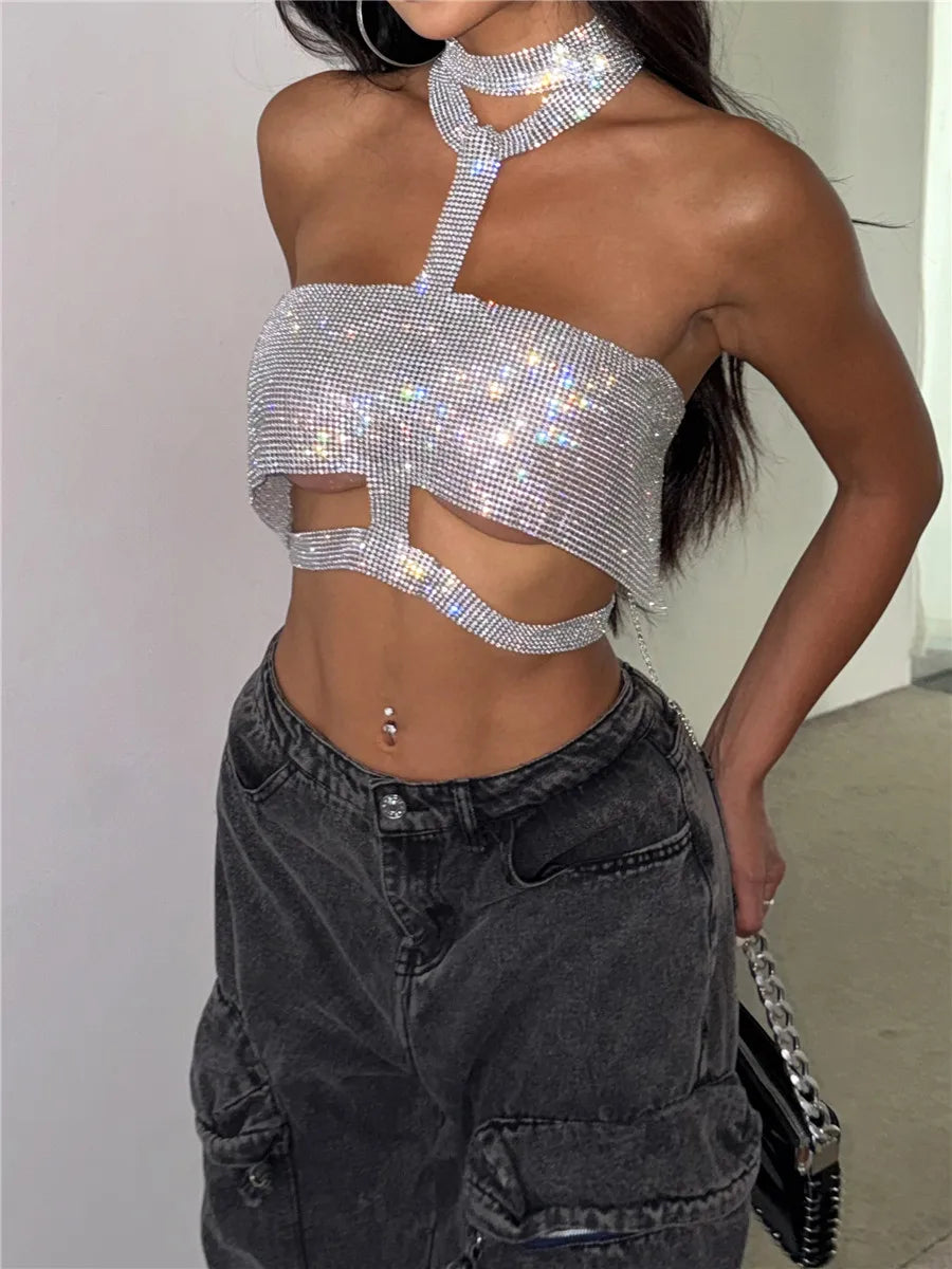 María - Top metálico con pedrería