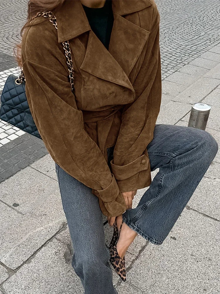 Chaqueta retro de ante marrón