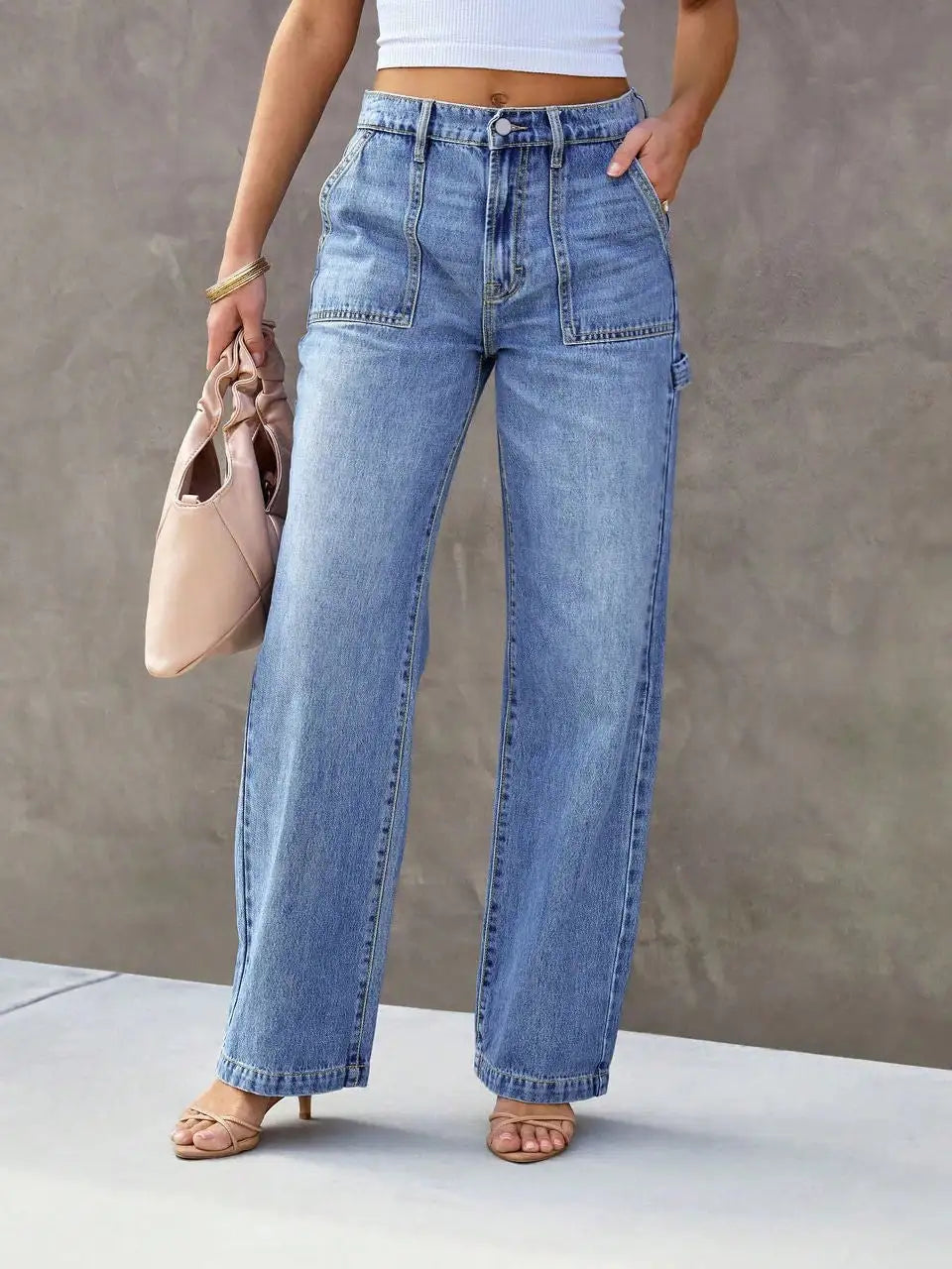 Vaqueros Wide-Leg Straight Denim
