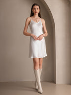 Pure Seda Corto Tirantes Finos Deslizante Vestido