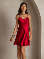 Pure Seda Corto Tirantes Finos Deslizante Vestido