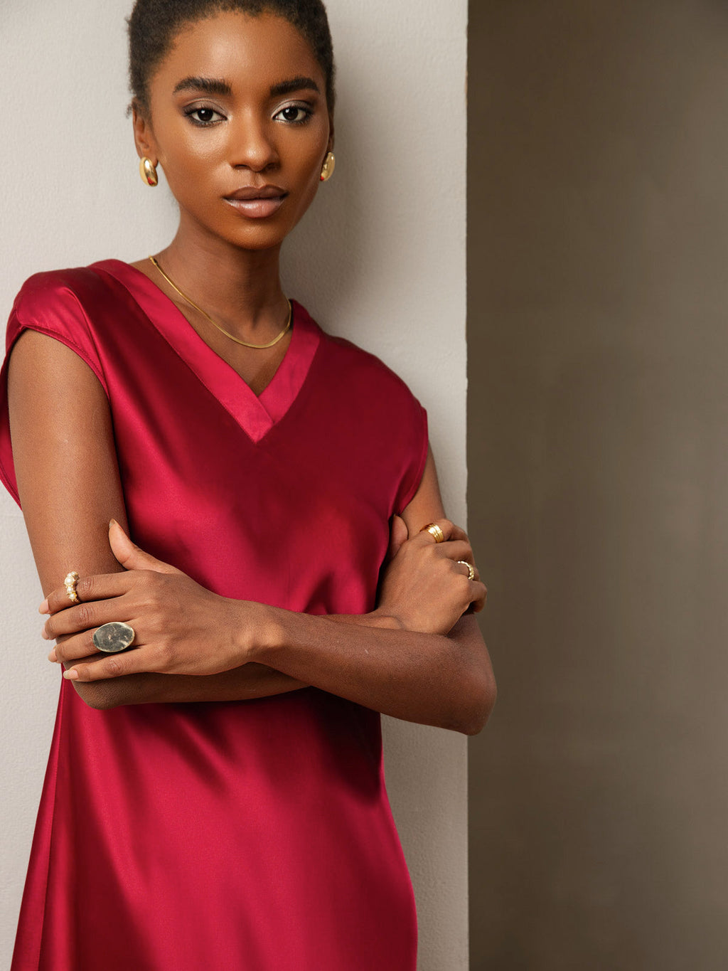 Pura Seda Elegante Cap Sleeve Vestido