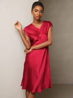 Pura Seda Elegante Cap Sleeve Vestido