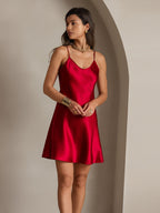 Pure Seda Corto Tirantes Finos Deslizante Vestido