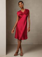 Pura Seda Elegante Cap Sleeve Vestido