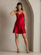 Pure Seda Corto Tirantes Finos Deslizante Vestido