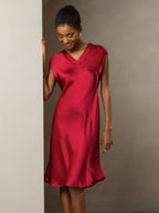Pura Seda Elegante Cap Sleeve Vestido
