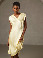 Pura Seda Elegante Cap Sleeve Vestido