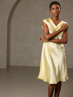 Pura Seda Elegante Cap Sleeve Vestido