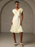 Pura Seda Elegante Cap Sleeve Vestido
