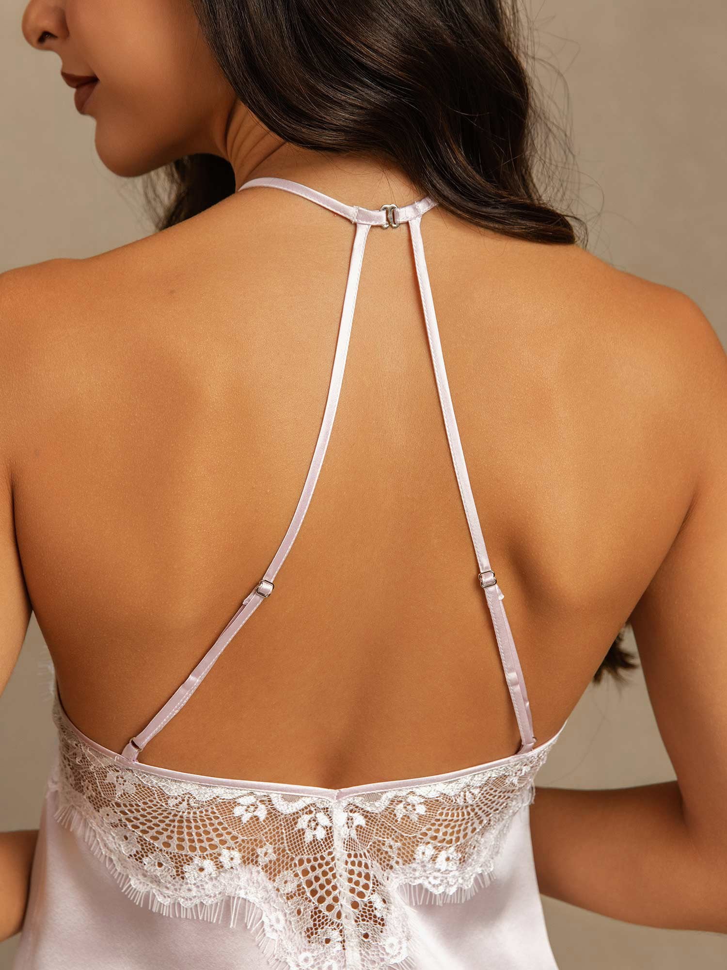 Seda Pura Mujer Sin Mangas Halter Encaje Camisole Set