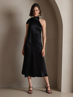 19Momme Seda Cuello Atado Vestido