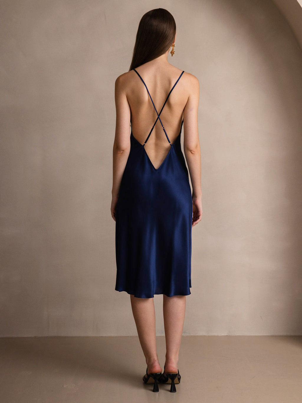Vestido Largo de Seda Pura Sexy con Espalda Cruzada