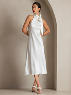 19Momme Seda Cuello Atado Vestido