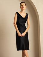 19Momme Vestido sin mangas de seda elegante con escote drapeado