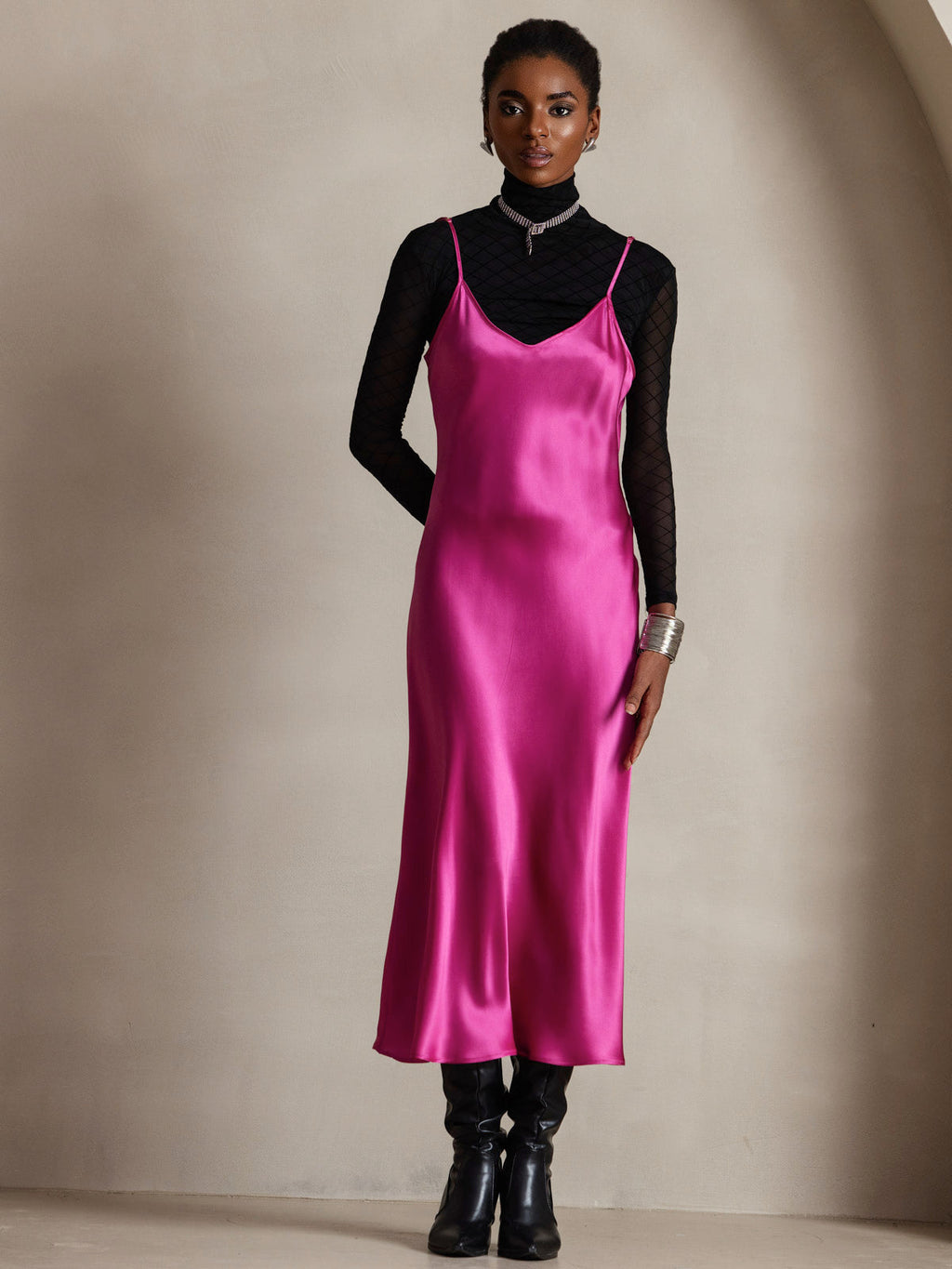 Vestido Largo de Seda Pura con Tirantes Finos