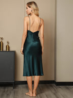 Vestido largo de seda con cuello en V de 19Momme