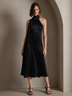 19Momme Seda Cuello Atado Vestido