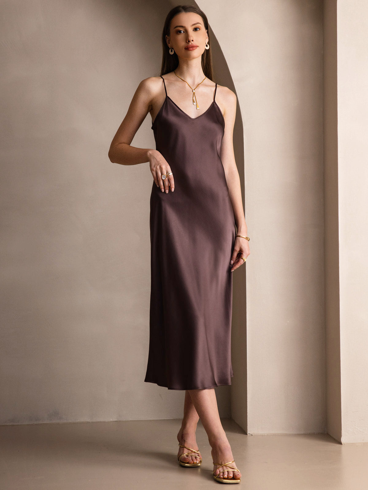 Vestido Largo de Seda Pura con Tirantes Finos