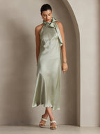 19Momme Seda Cuello Atado Vestido