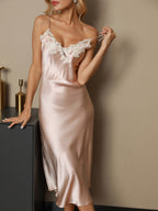 Vestido largo de seda pura con encaje 19Momme