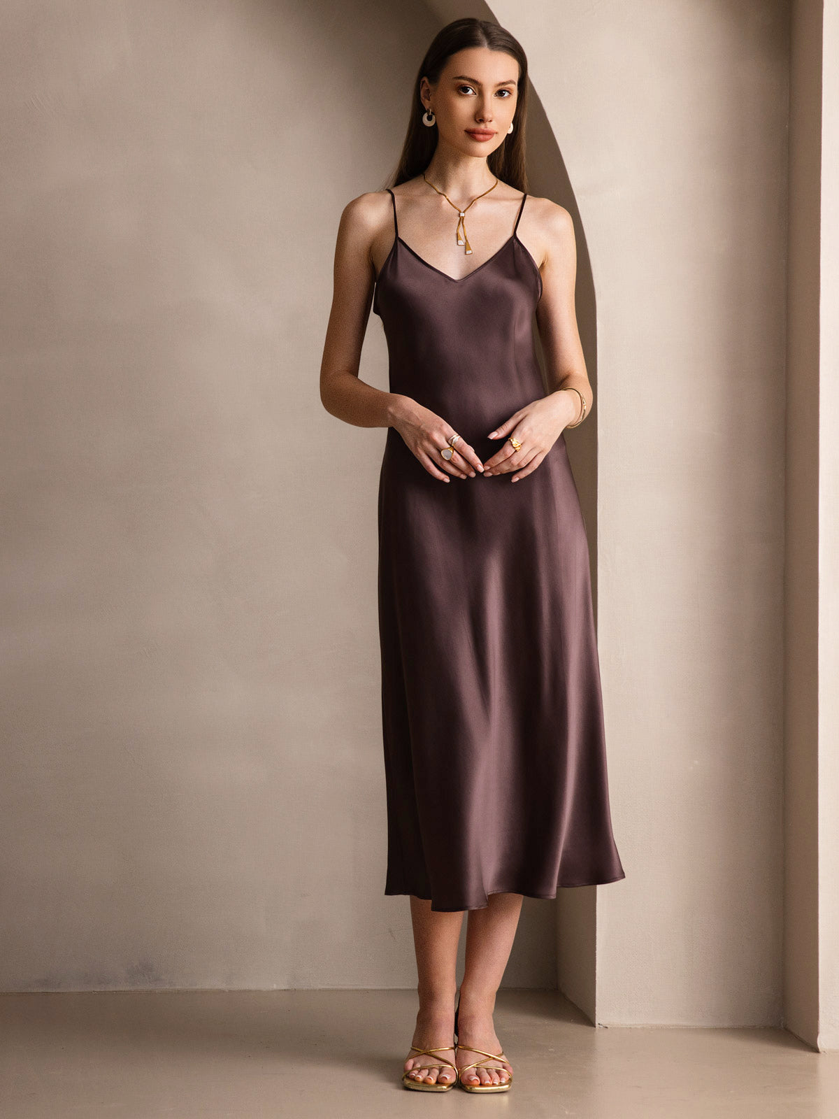Vestido Largo de Seda Pura con Tirantes Finos