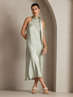 19Momme Seda Cuello Atado Vestido