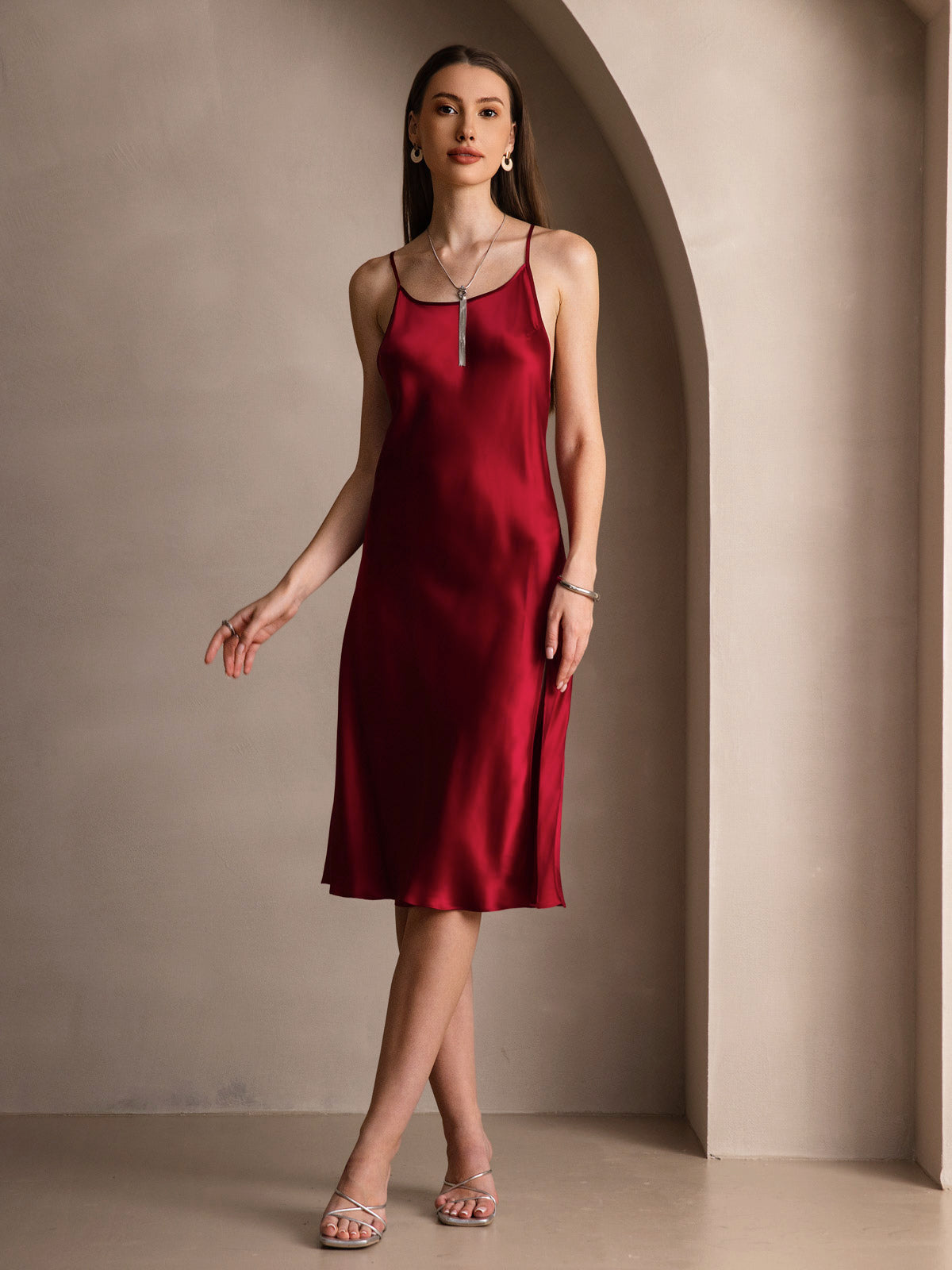 Vestido Largo de Seda Pura Sexy con Espalda Cruzada