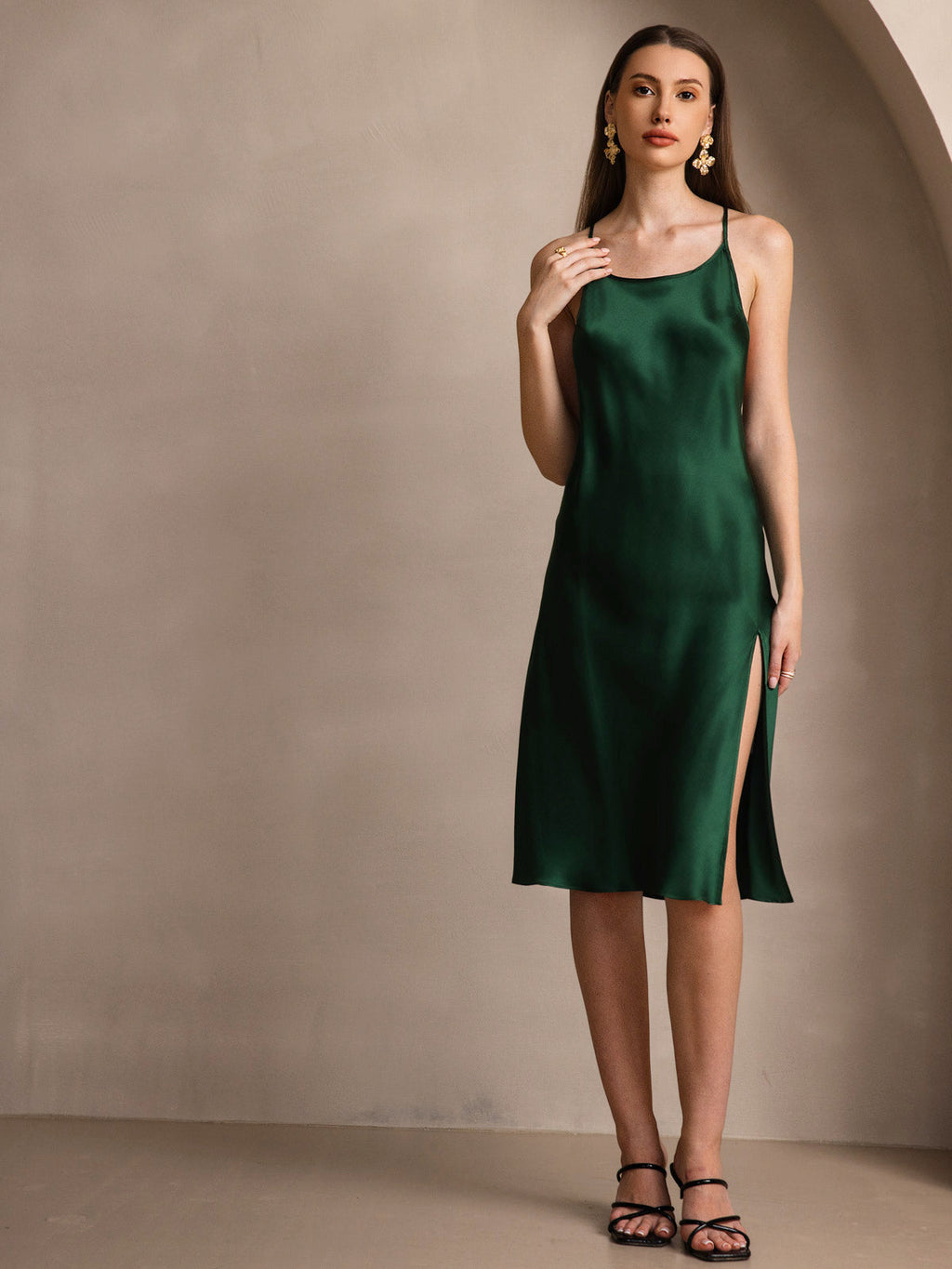 Vestido Largo de Seda Pura Sexy con Espalda Cruzada