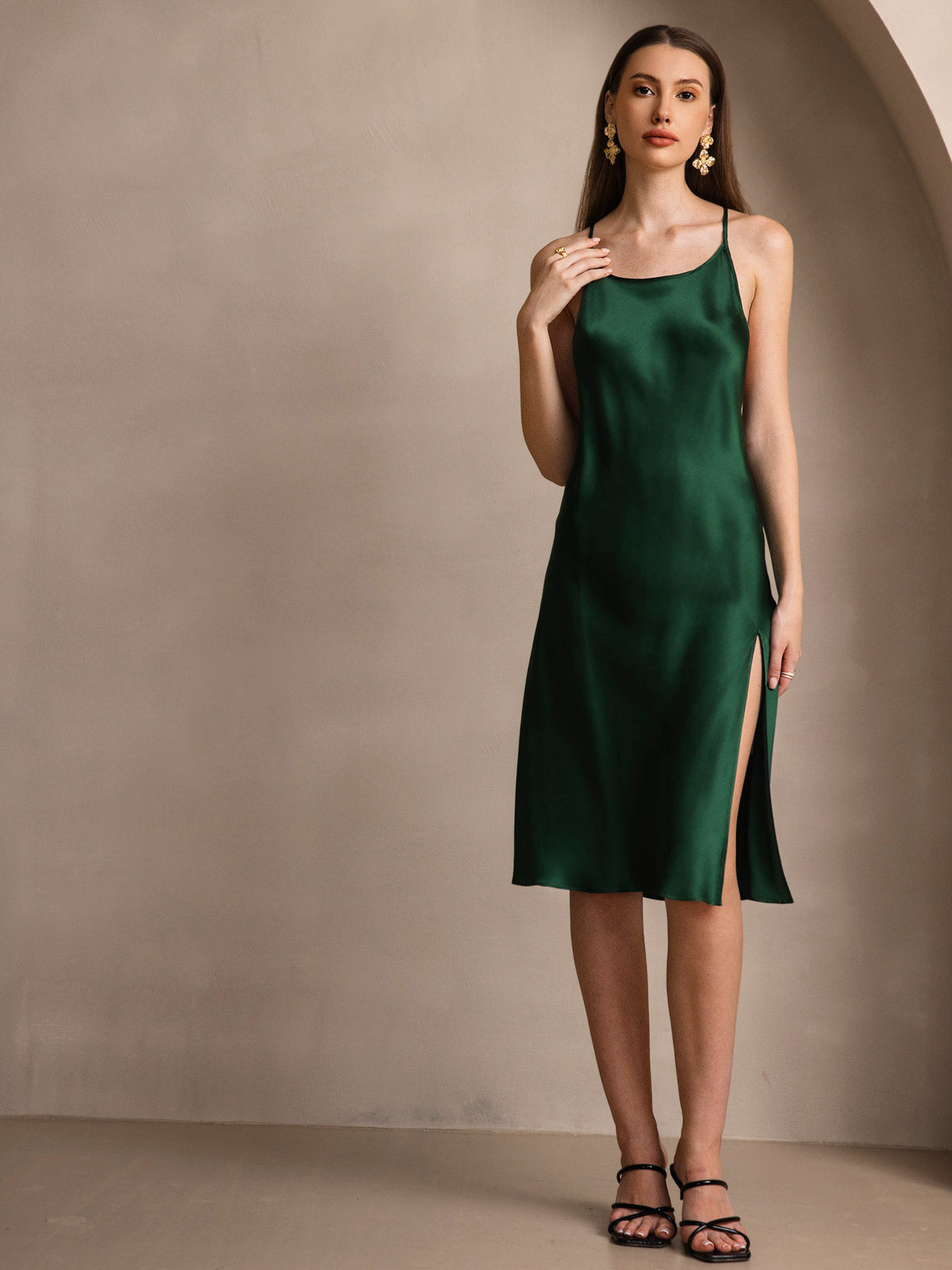 Vestido Largo de Seda Pura Sexy con Espalda Cruzada