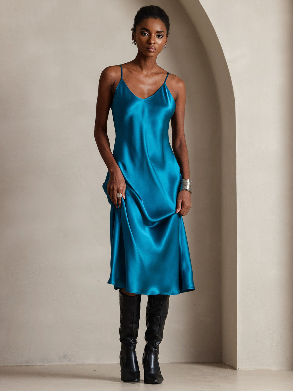 Vestido Largo de Seda Pura con Tirantes Finos