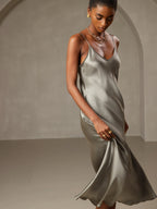 Vestido Largo de Seda Pura con Tirantes Finos