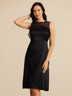 19Momme Seda Pura Cuello Ilusion Vestido Sin Mangas Largo Hasta La Rodilla