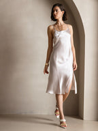 Vestido Largo de Seda Pura Sexy con Espalda Cruzada