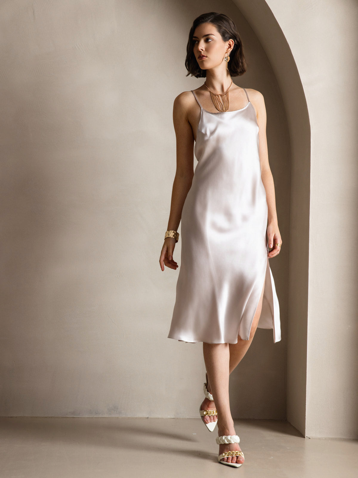 Vestido Largo de Seda Pura Sexy con Espalda Cruzada
