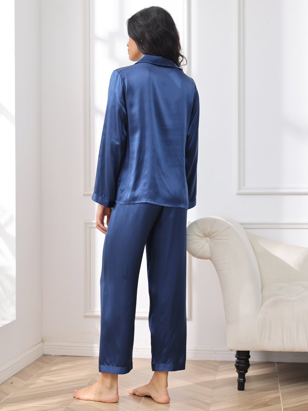 Pijama De Manga Larga De Seda 100% De Morera Para Mujer
