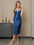 Vestido largo de seda pura con encaje 19Momme