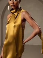 19Momme Seda Cuello Atado Vestido