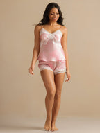 Seda Pura Encaje Tirantes Espaguetis Escote En V Elegante Camisole Set