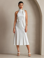 19Momme Seda Cuello Atado Vestido